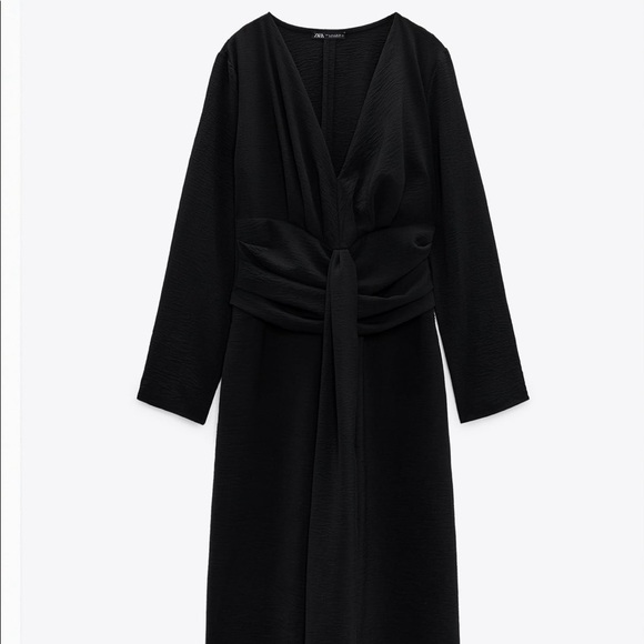 Zara black long sleeve midi dress with front middle slit, size Large. - Picture 3 of 3